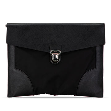 PRADA Saffiano Trimmed Tessuto Clutch Clutch Bag