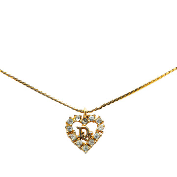 DIOR Logo Rhinestones Heart Pendant Necklace Costume Necklace