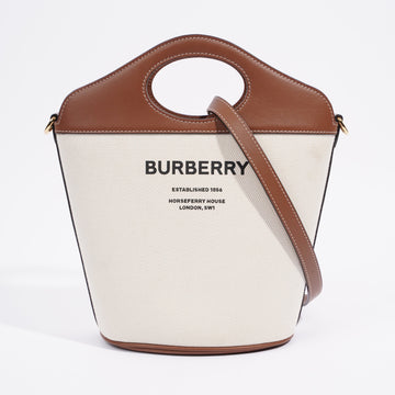 Burberry Pocket Bucket Bag Beige / Brown Canvas Small