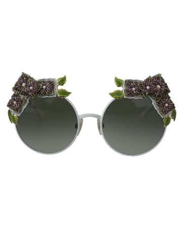 Dolce & Gabbana Women's Gold Floral Embellished Metal Frame Round DG2186 Sunglasses