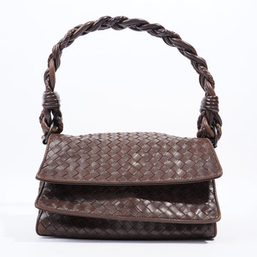 Bottega Veneta Double Flap Shoulder Bag Dark Chestnut Leather