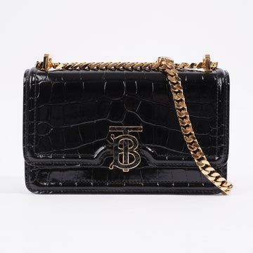 Burberry Mini TB Elongated Black Croc Effect Embossed Leather