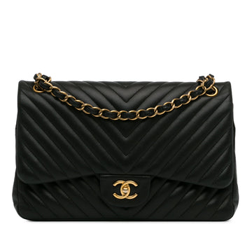 CHANEL Jumbo Classic Chevron Lambskin Double Flap Black