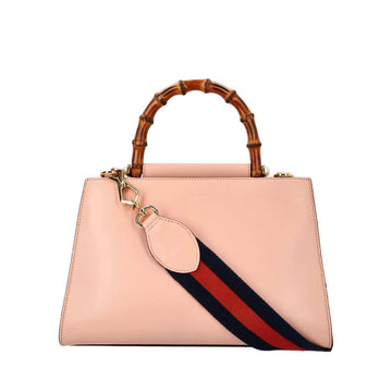 GUCCI Leather Bamboo Handle Nymphaea Small Tote Pink