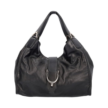 GUCCI Leather Medium Stirrup Shoulder Bag Black
