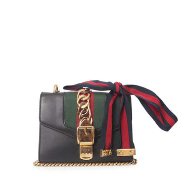 GUCCI Leather Mini Sylvie Shoulder Bag Black