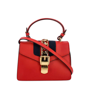 GUCCI Leather Mini Sylvie Shoulder Bag Red