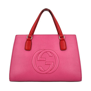 GUCCI Leather Soho Convertible Top Handle Tote Pink/Red