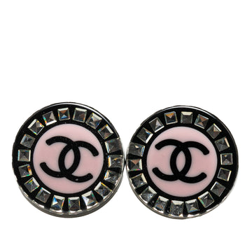 CHANEL Resin CC Round Crystal Push Back Earrings Costume Earrings