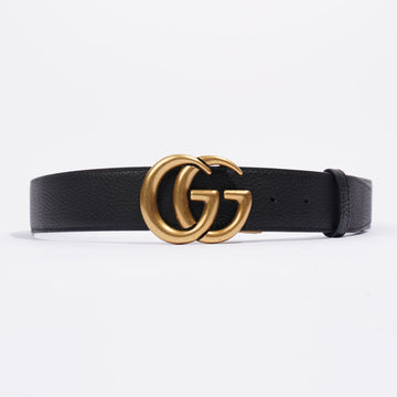 Gucci GG Gold Buckle Belt Black Grained Leather 95cm 38