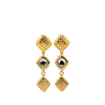 CHANEL Gold Plated Diamond Motif Bijoux Swing Clip On Earrings Costume Earrings