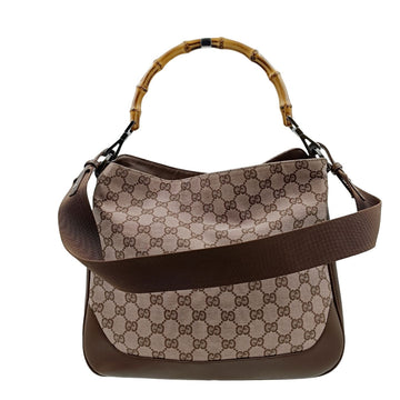 GUCCI Bamboo shoulder bag in monogram canvas and leather