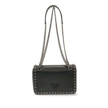 PRADA Small Studded Glace Calf Chain Flap Crossbody Bag