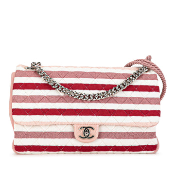 CHANEL Maxi Stripe Jersey Felt and Rope Flap Satchel