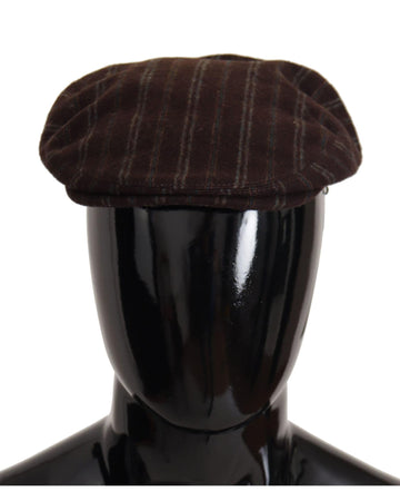 Dolce & Gabbana Men's Brown Stripes Newsboy Capello Wool Hat