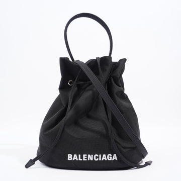 Balenciaga Drawstring Bucket Bag Black / White Re Nylon XS