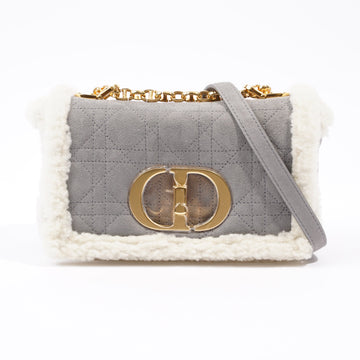 Christian Dior Small Caro Grey / Cream Shearling