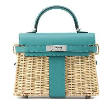 Hermes Wicker and Swift Mini Kelly Picnic 20 Satchel