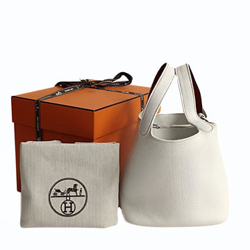HERMeS Hermes Picotin 18 handbag in two-tone white Togo leather