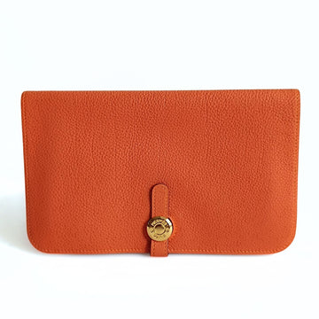 HERMeS Hermes Dogon wallet in orange Clemence leather Year 2003