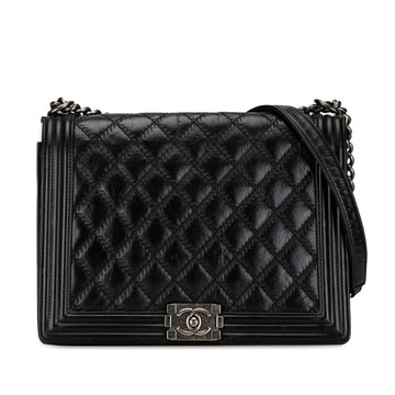 CHANEL Large Calfskin Embroidered Stitch Boy Flap Shoulder Bag