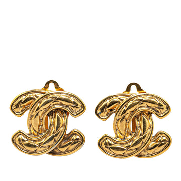 CHANEL Gold Plated CC Quilted Clip On Earrings Costume Earrings