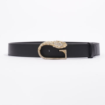 Gucci Crystal Detail Buckle Belt Black / Gold Leather 85cm 34''