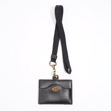 Gucci Card Holder/ ID Badge With Lanyard Black Leather