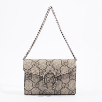 Gucci Dionysus Card Holder On Chain Beige And Ebony GG Supreme Coated Canvas
