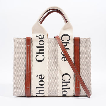 Chloe Woody Tote Beige Cotton Small