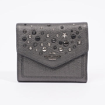 Coach Star Studded Flap Wallet Grey Leather