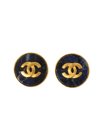 CHANEL 1995 Made Round Cc Mark Earrings Gold/Navy