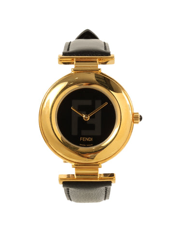 FENDI Round Logo Face Watch Gold/Black