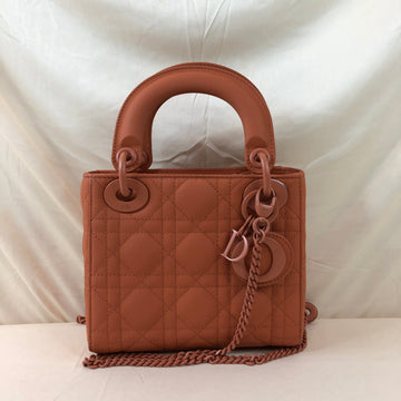 CHRISTIAN DIOR Dior Orange Matte Calfskin Mini Lady Dior Crossbody Bag Sku# 73388