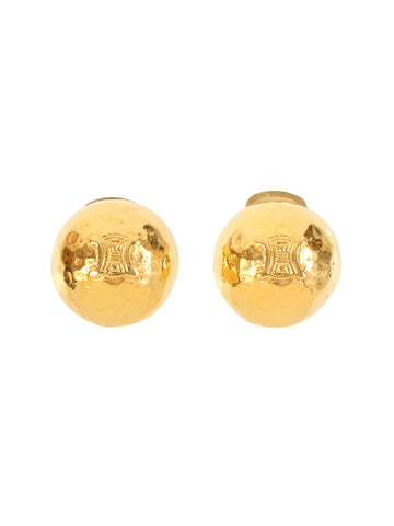 CELINE Dome Design Macadam Plate Earrings Gold
