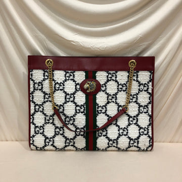 Gucci White Tweed Red Leather Large Rajah Tote Sku# 75161