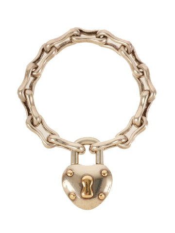 HERMES Heart Lock Charm Bracelet Silver/Gold