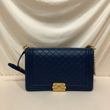 Chanel Blue Lambskin Gold Hardware New Medium Boy Flap Bag Sku# 75320