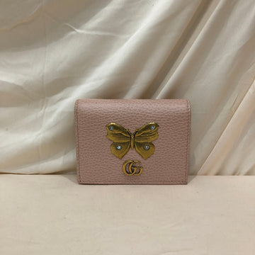 Gucci Pink Leather Butterfly Crystal Flap Wallet Sku# 74822