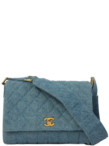 CHANEL Around 1990 Made Denim Turn-Lock Shoulder Bag Indigo