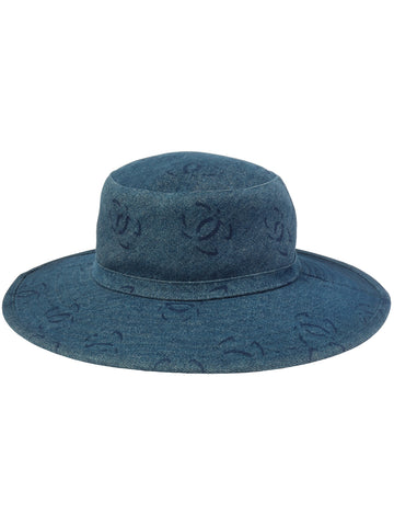 CHANEL 2002 Made Cc Mark Print Denim Hat Indigo