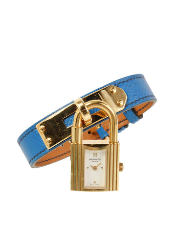 HERMES 1995 Made Kelly Watch Gold/Blue