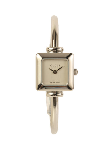 GUCCI Square Face Logo Bangle Watch Silver/White