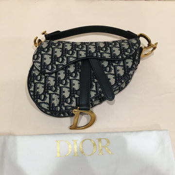 CHRISTIAN DIOR Dior Navy Canvas Saddle Handbag Sku# 73720