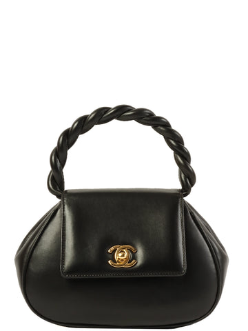 CHANEL Around 1997 Made Turn-Lock Twist Top Handle Bag Black