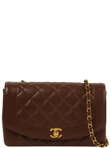 CHANEL Around 1995 Made Caviar Skin Diana Flap Chain Bag 25Cm Brown