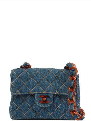 CHANEL Around 1997 Made Denim Tortoiseshell Classic Flap Chain Bag Mini Indigo/Brown