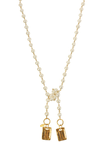 CHANEL Cambon Plate Pearl Necklace Gold/White