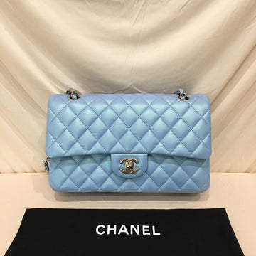Chanel Blue Leather Iridescent Double Flap Medium Shoulder Bag Sku# 73876