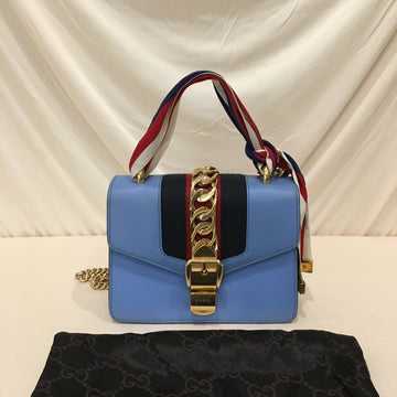 Gucci Blue Calfskin Mini Sylvie Chain Crossbody Bag Sku# 73823